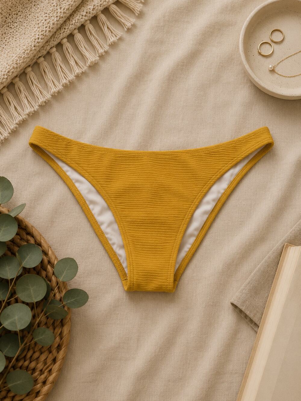 Shade & Shore Textured Bikini Swim Bottoms Yellow Tropical Coastal Resort SZ XL